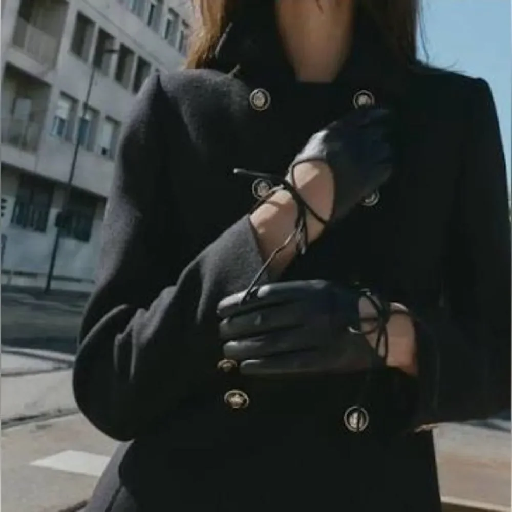 ZARA 100% REAL LEATHER GLOVES WITH TIE